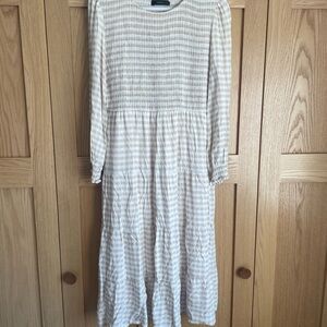 Cream Gingham Smocked Midi Dress